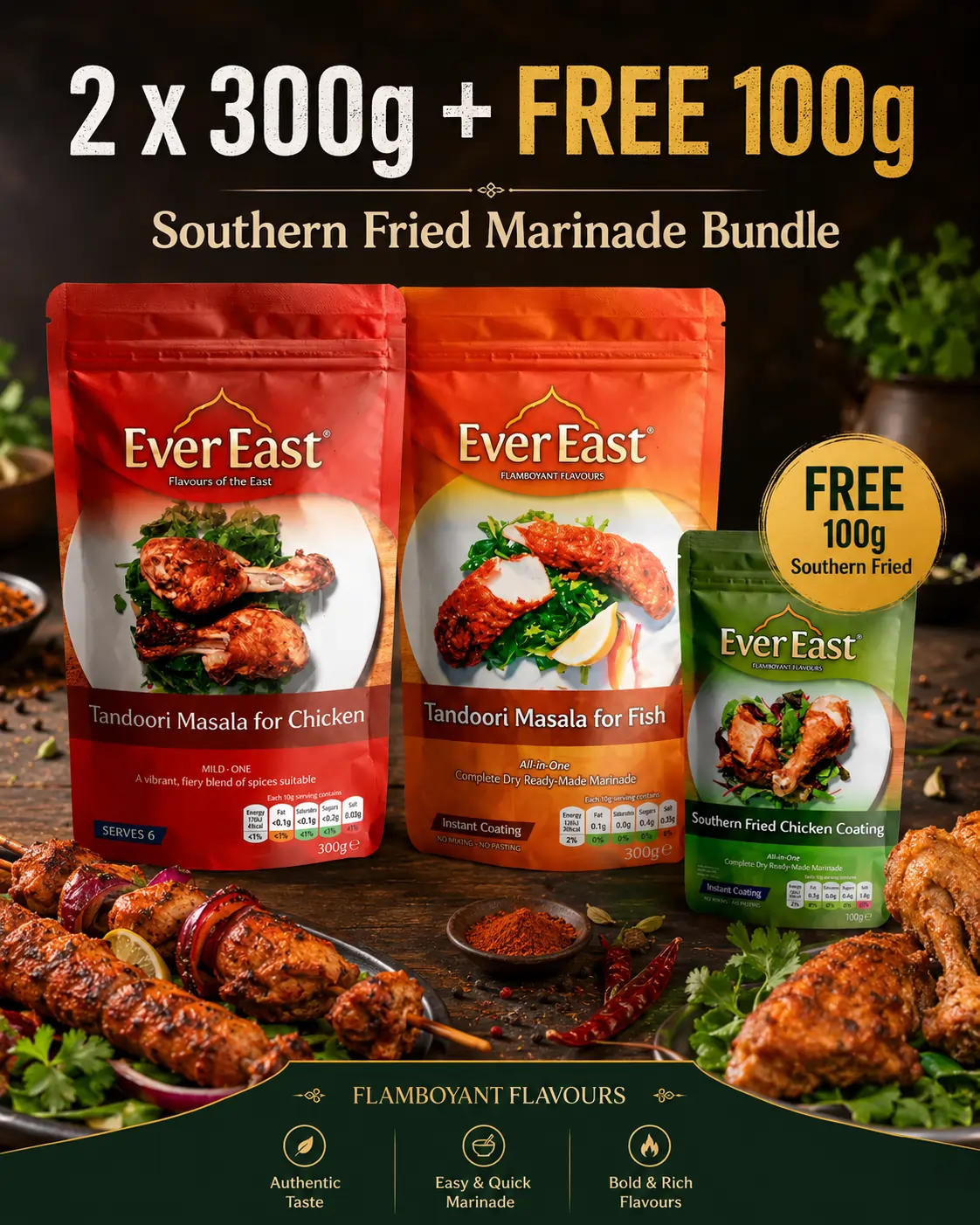 Two Ever East marinades with one free Southern Fried marinade in the bundle